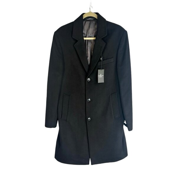 London Fog Signature Black Overcoat 38R Wool Blend Classic Fit Top Coat New - Picture 1 of 7
